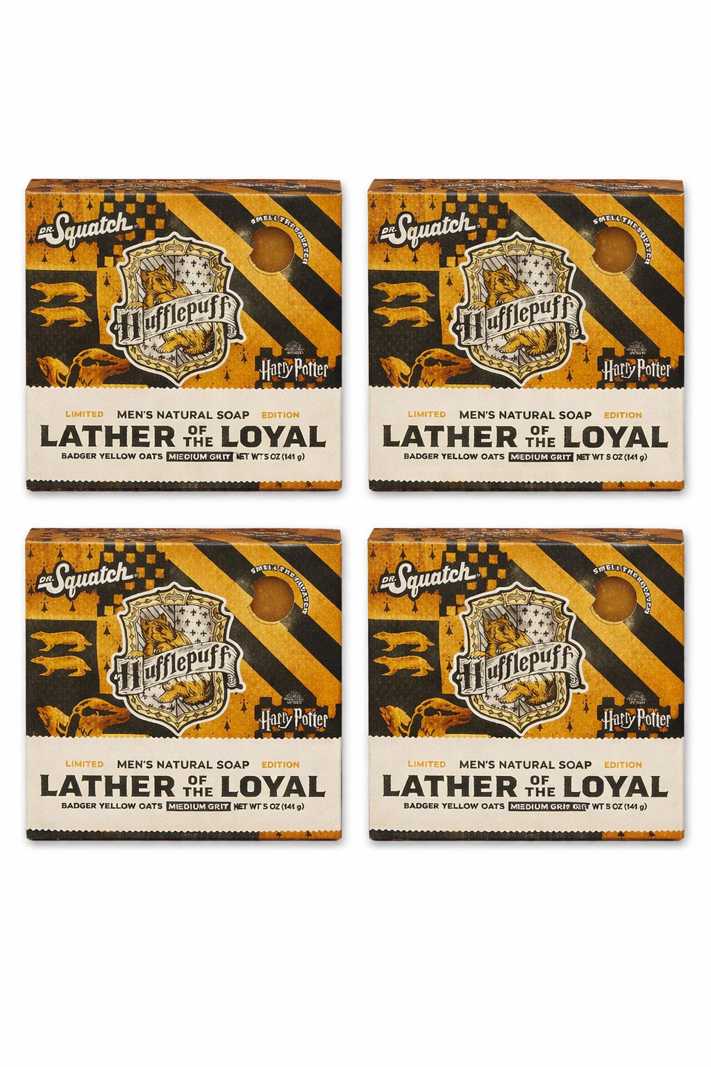 ( LOT OF 4 ) Dr Squatch Soap LEATHER Of THE LOYAL Harry Potter Hufflepuff House