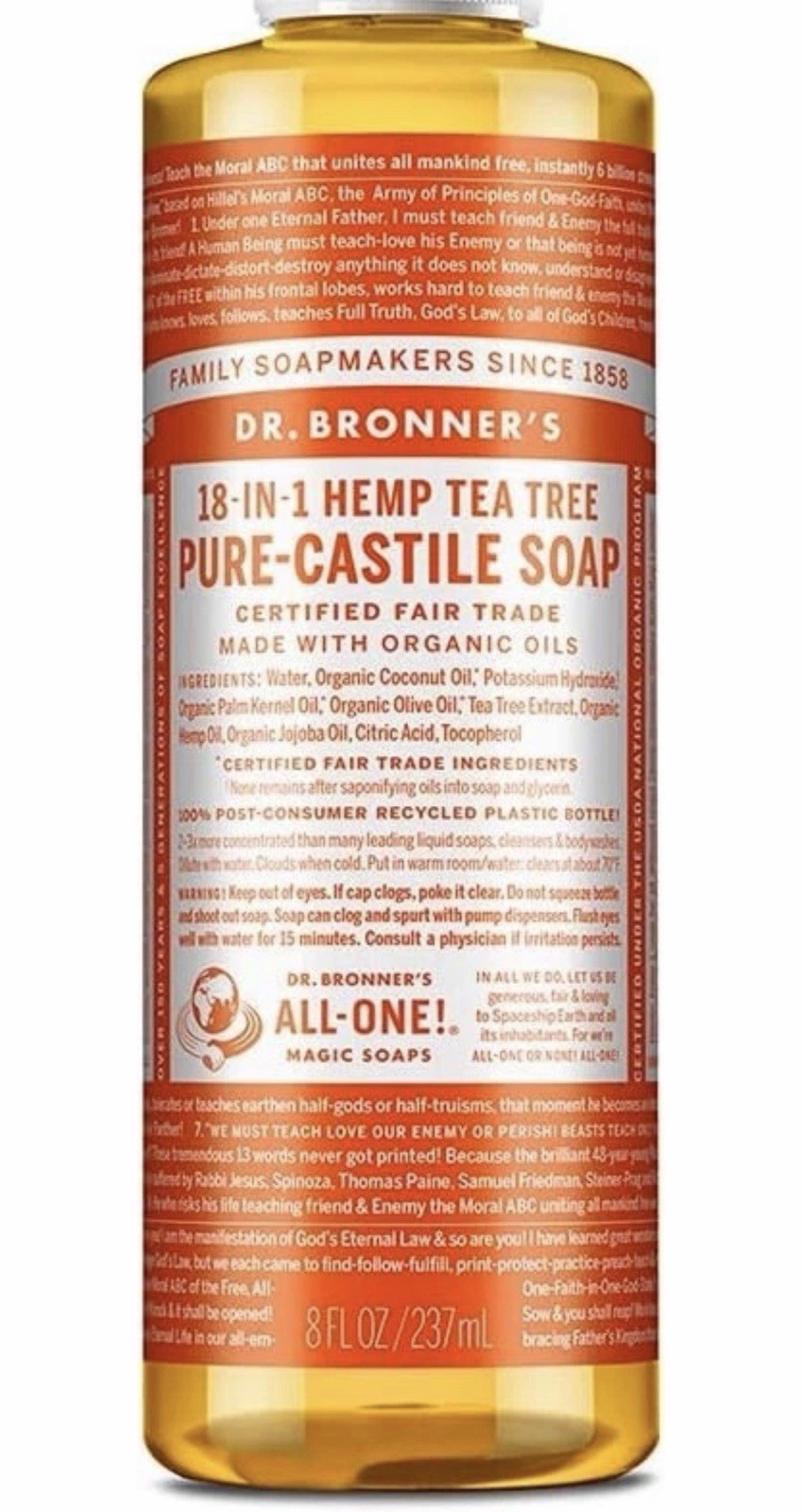 Dr. Bronner’s Organic 18 in 1 Hemp Tea Tree Pure-Castile Liquid Soap 8 fl oz