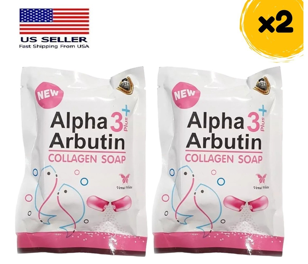 2 Packs Alpha 3 Plus Arbutin Collagen Whitening Body Soap Skin Reduce Acne 80gr