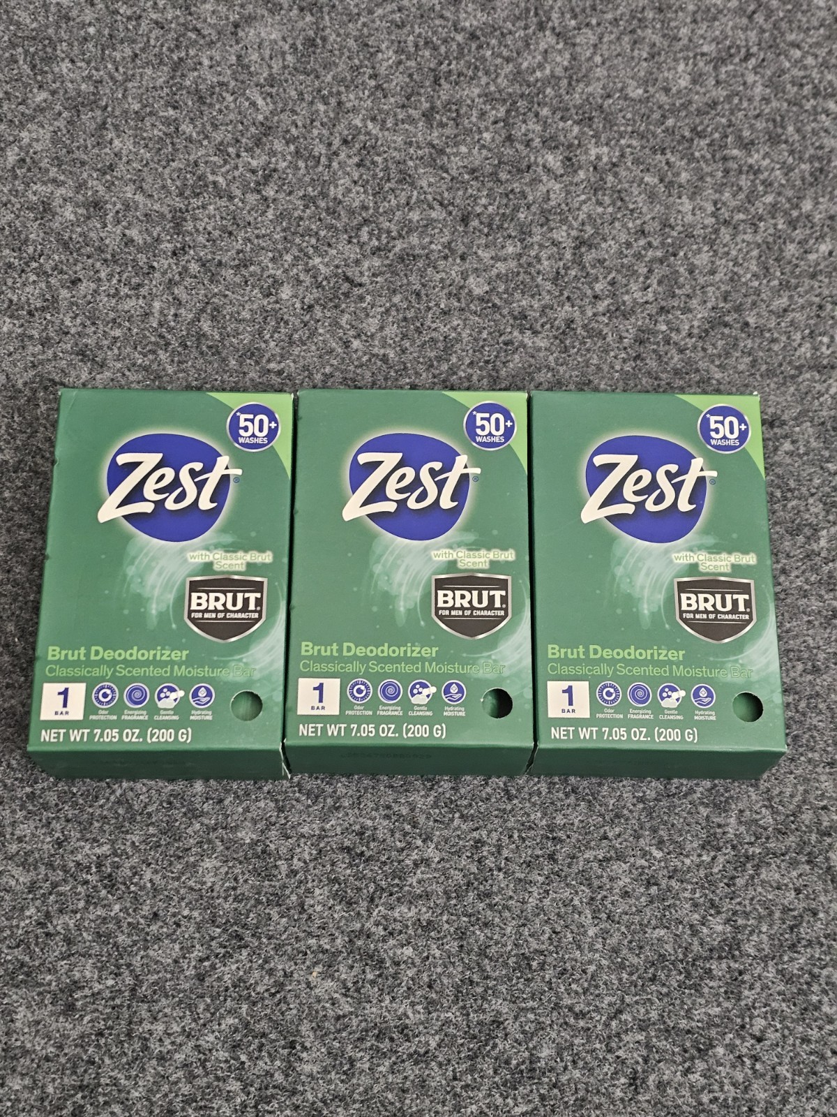 Lot of 3 Zest Brut Deodorizer Classically Scented Moisture Soap Bars 7.05 oz…
