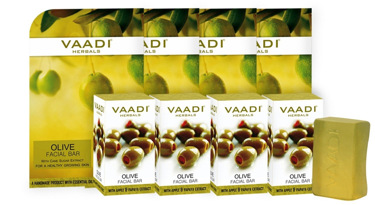 Vaadi Herbals Value Olive Facial Bars with Cane Sugar Extract, 25gm x 4