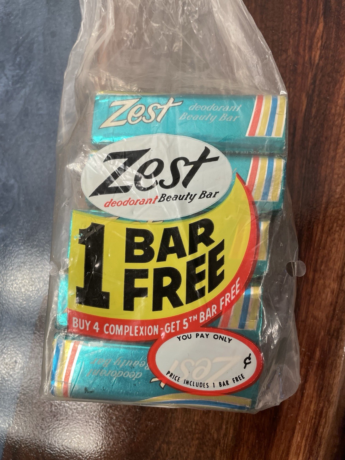 Lot Of 5 1982 Original Zest Deodorant Beauty Bar Soap Sealed 5th bar free NOS