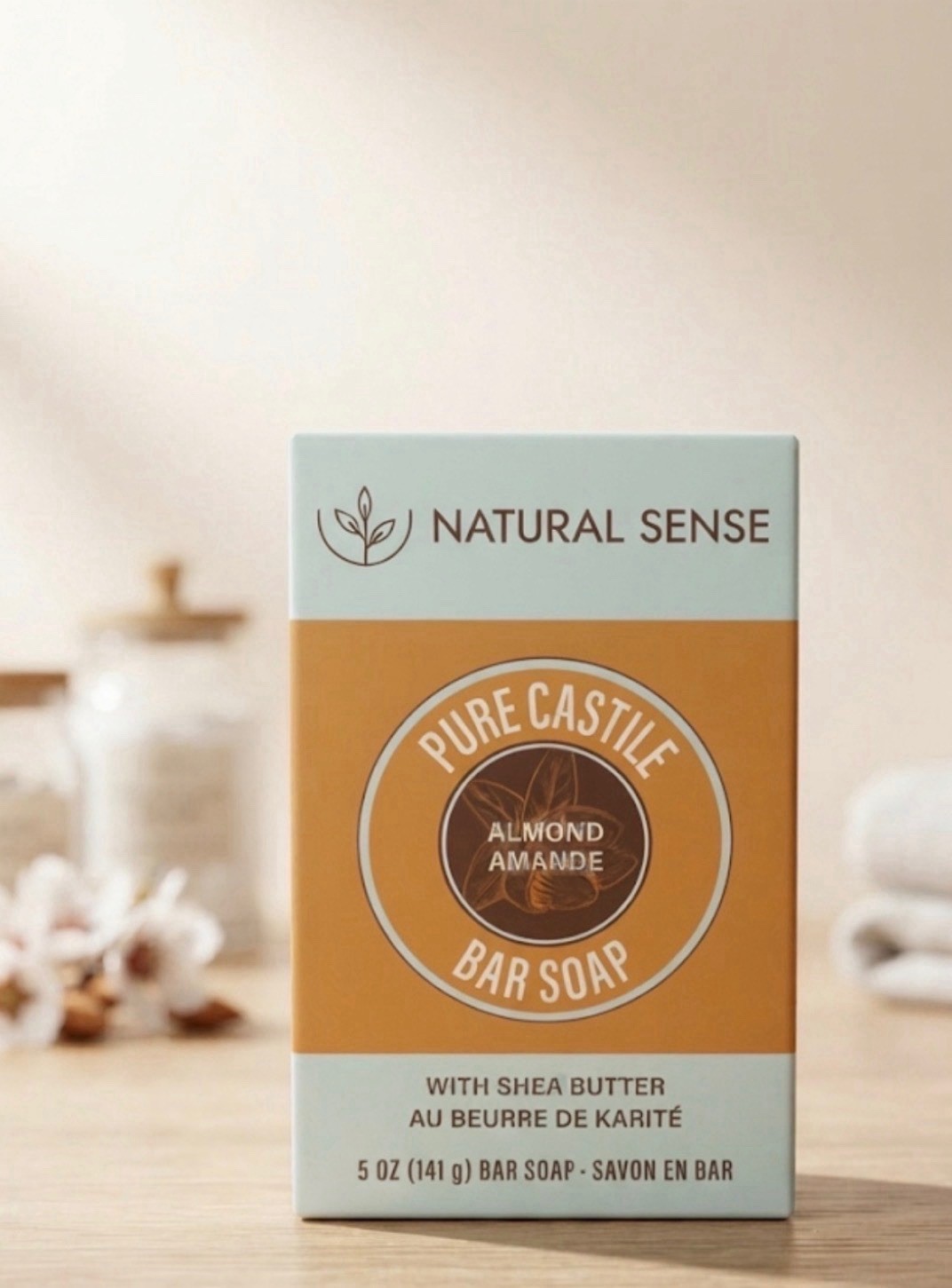 Natural Sense Pure Castile Soap Almond 5oz Plant Based Bar Soap Shea Olive