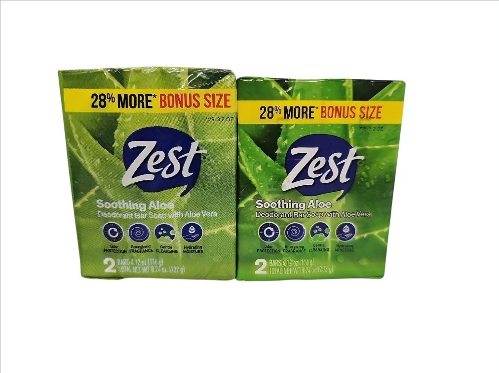 2 Pack Zest Soothing Aloe Deodorant Bar Soap – 3.2 oz Bars 2 Bars Each (4 Total)