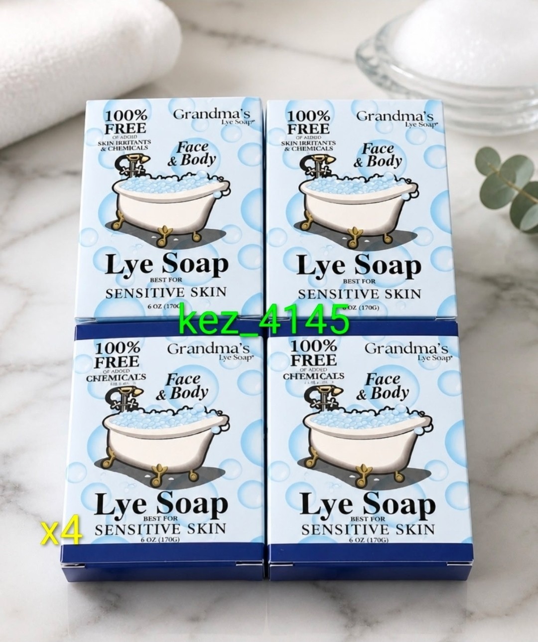 Grandma’s Lye Soap Sensitive Skin Face & Body Bar 6 oz (170g) x4 Pack