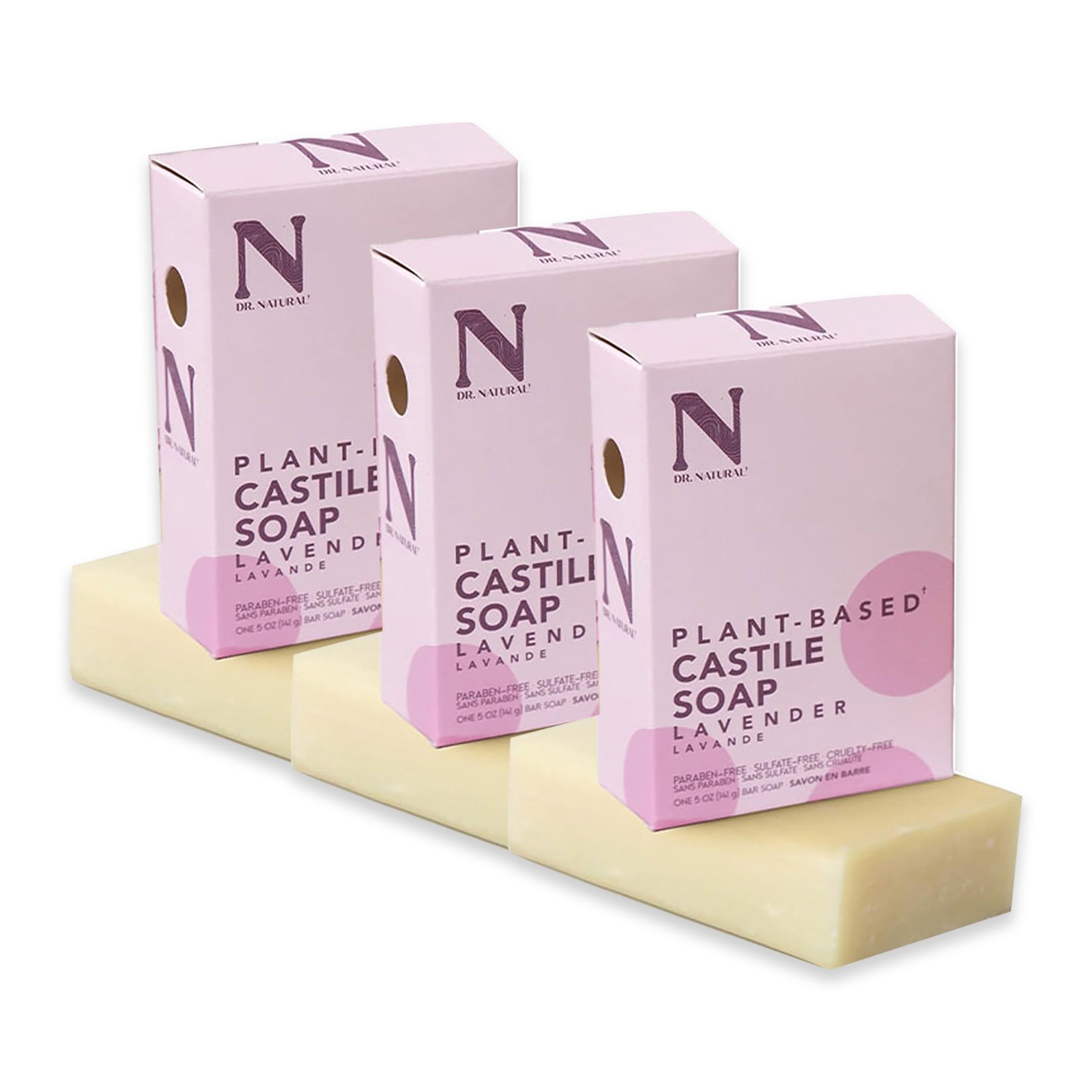 Castile Bar Soap – Lavender by Dr. Natural for Unisex – 5 oz Soap – Pack of 3