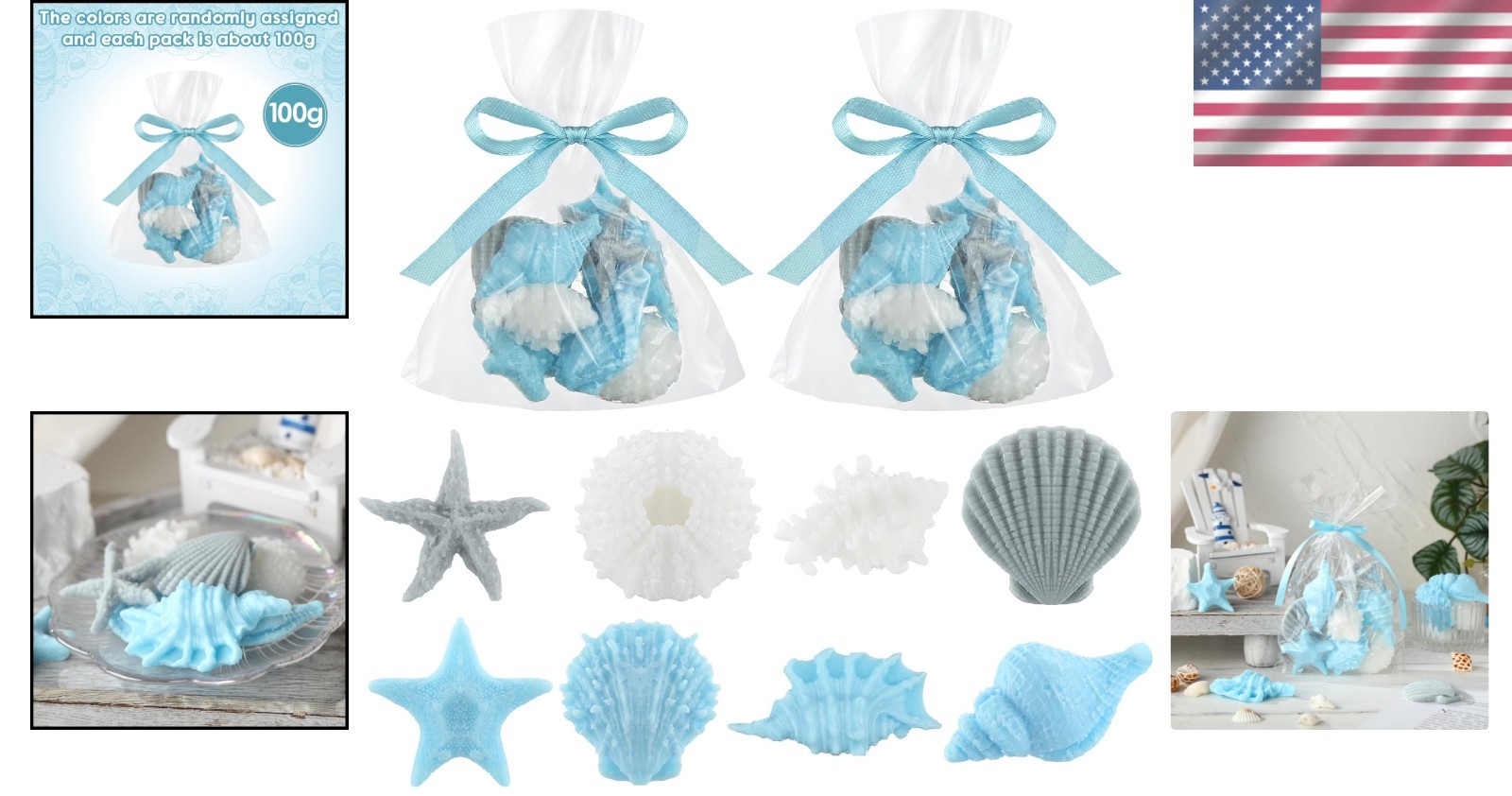 Sea Glass Soap Decor Seashell Ocean Beach Nautical Wedding Party Favors 2pcs