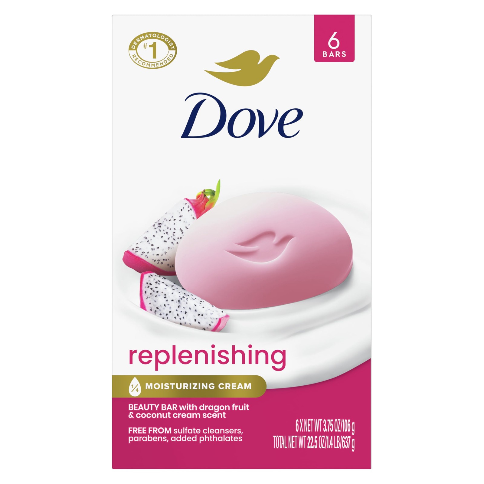 Dove Dragon Fruit Beauty Bar Soap 6 Count, 3.75 Ounce (Pack of 6), Pink