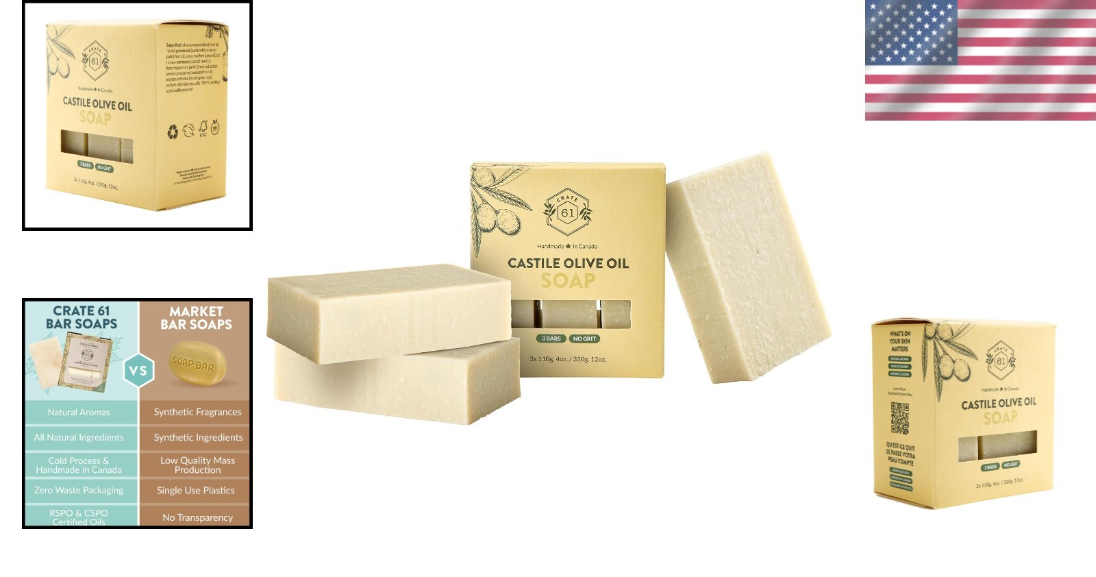 Crate 61 Cold Process Soap – 3 Pack Unscented, All Natural & Biodegradable