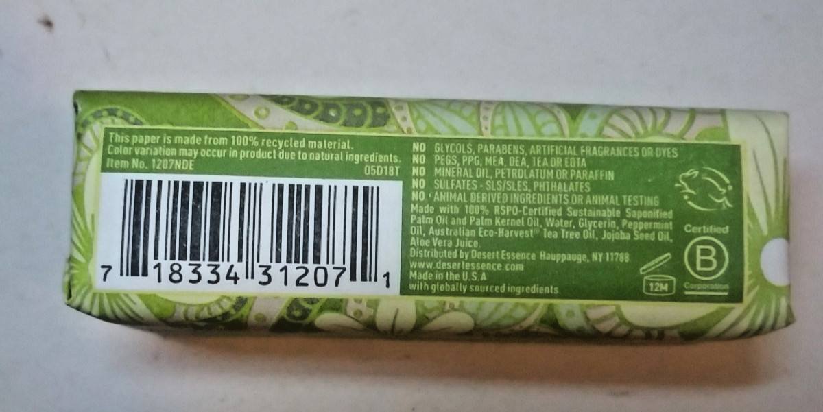 Desert Essence Peppermint Bar Soap 5 oz.