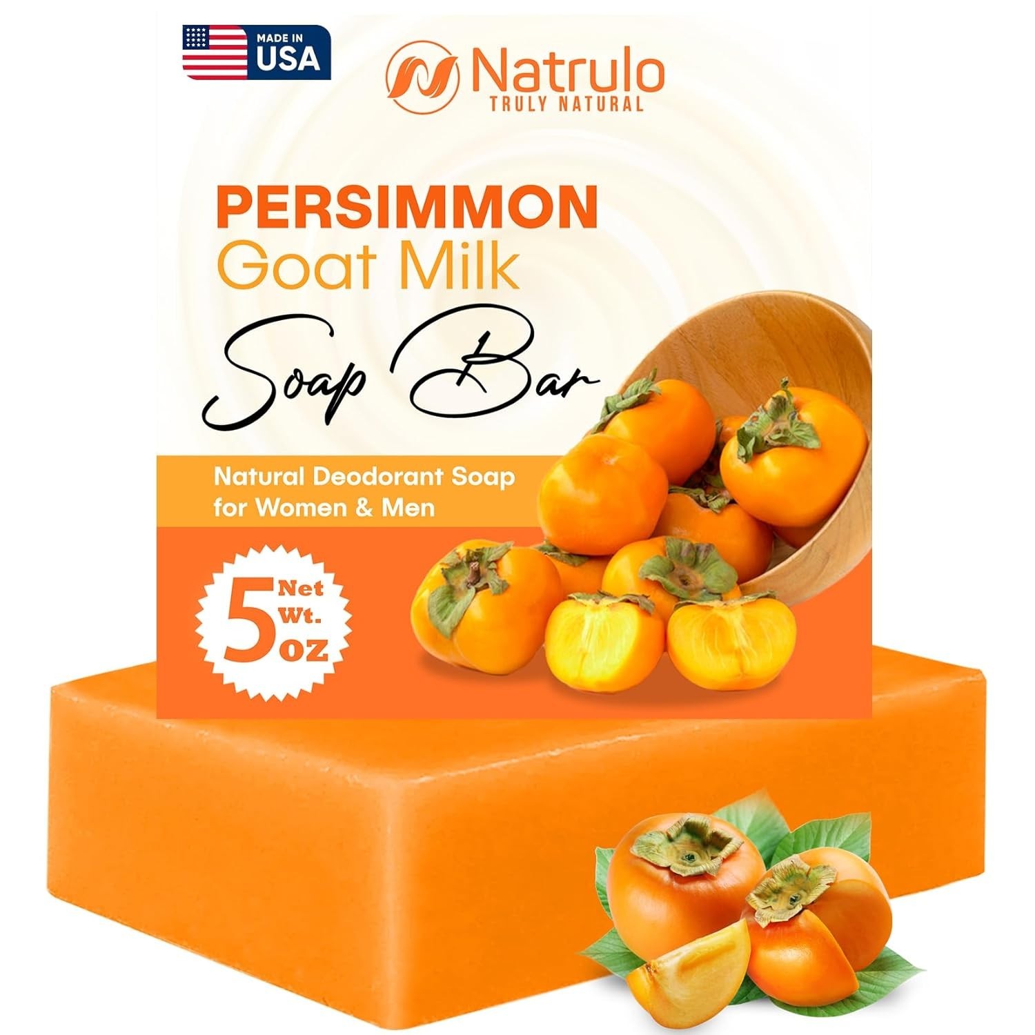 Natrulo Persimmon Soap Bar Goat Milk Deodorizing Body Wash Natural 5oz USA