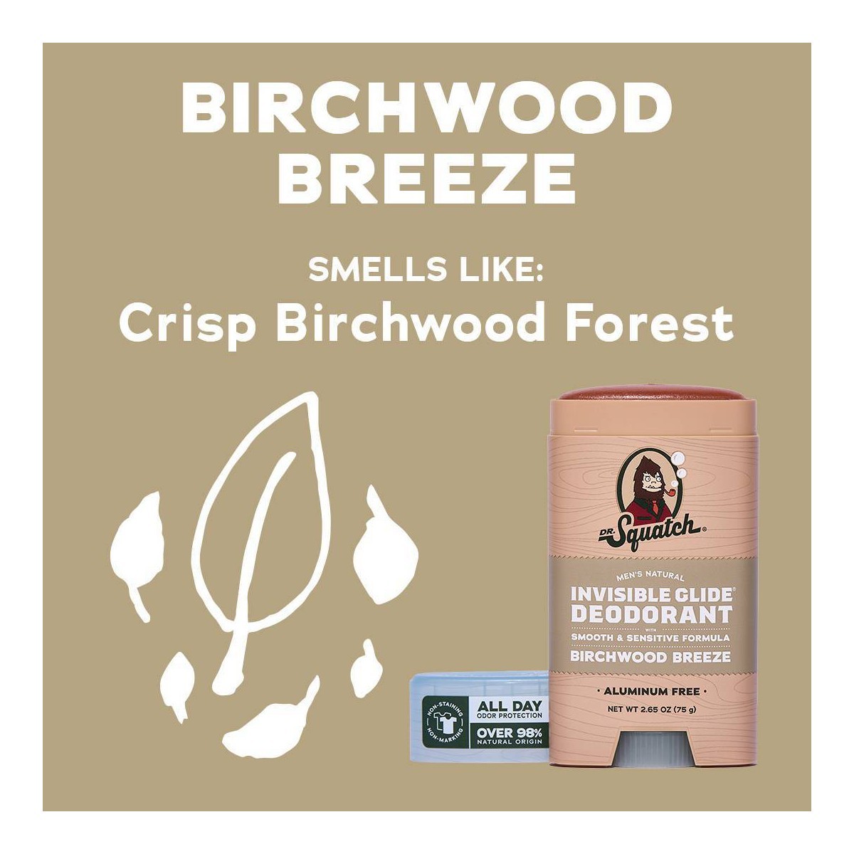 DR. SQUATCH Men’s Invisible Glide Deodorant – Natural Birchwood Breeze – 2.65oz