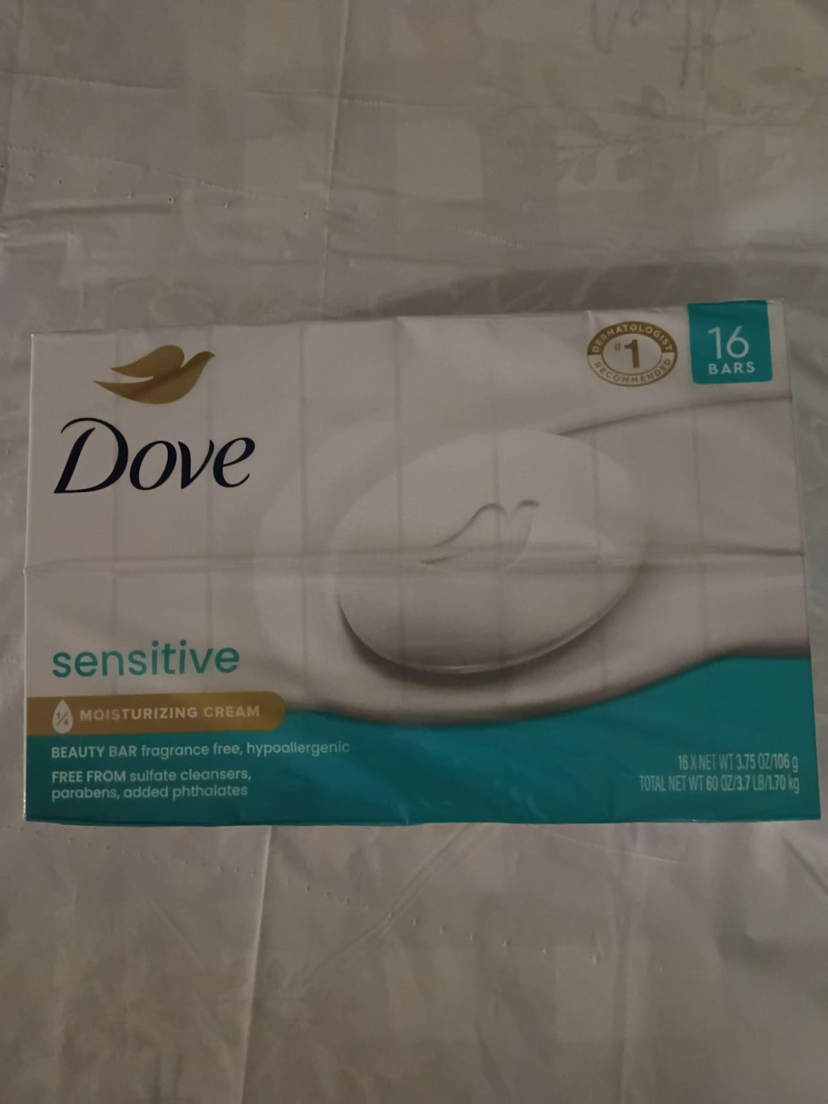 Dove Beauty Bar Sensitive 1/4 Moisturizing Cream Soap 3.75 oz, 16 Bars