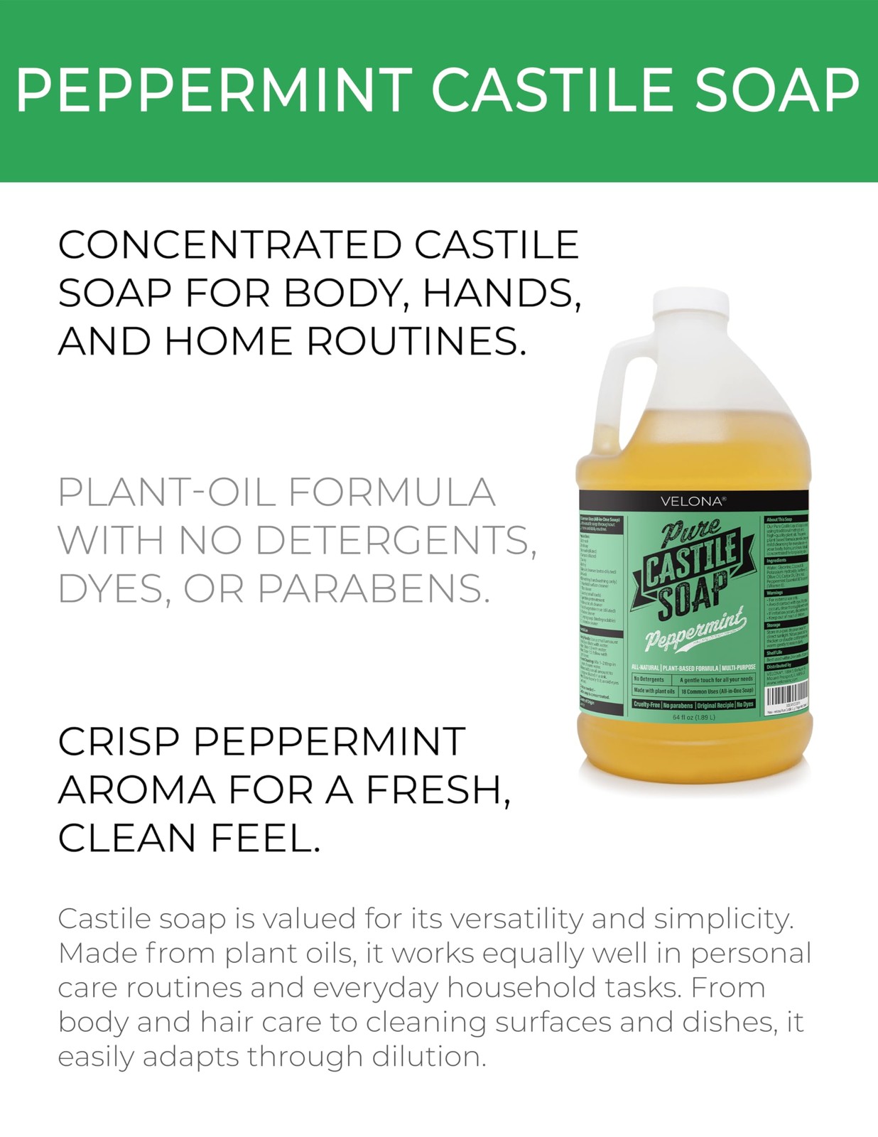 Pure Castile Soap – 64 Fl oz | Mild & Gentle | , Hand, Hair, Body Wash, Laund…