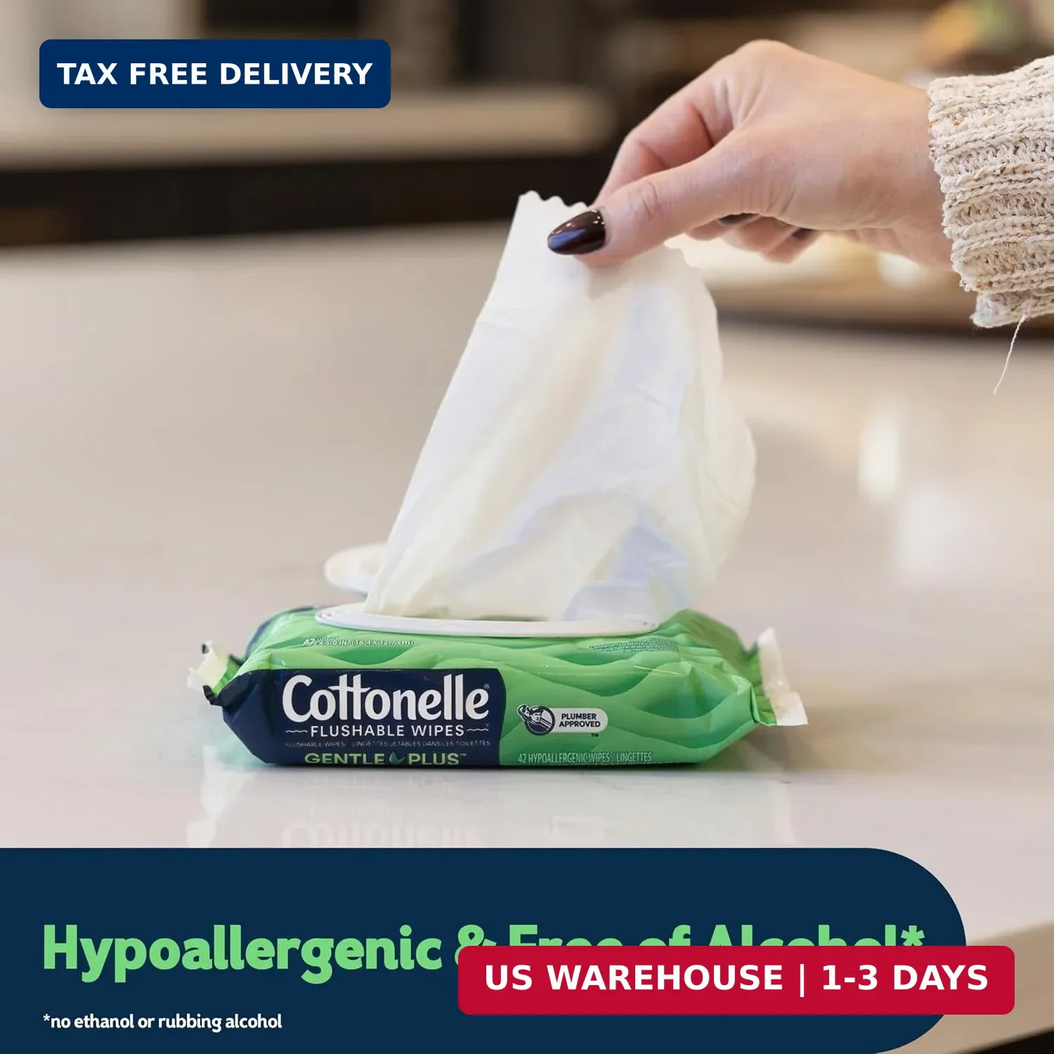 Cottonelle GentlePlus Flushable Wet Wipes with Aloe & Vitamin E, 8 Flip-Top Pack