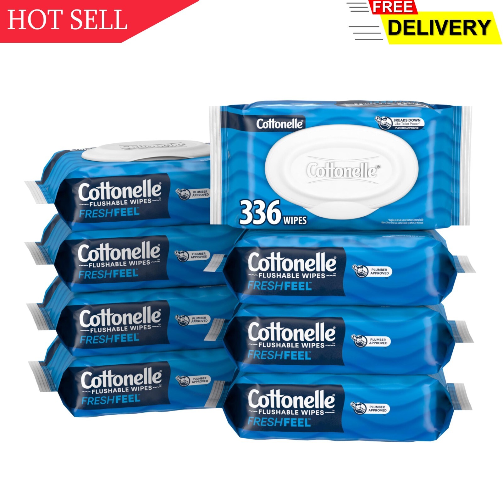 Cottonelle Fresh Feel Flushable Wet Wipes, Adult Wet Wipes, 8 Flip-Top Packs, ..