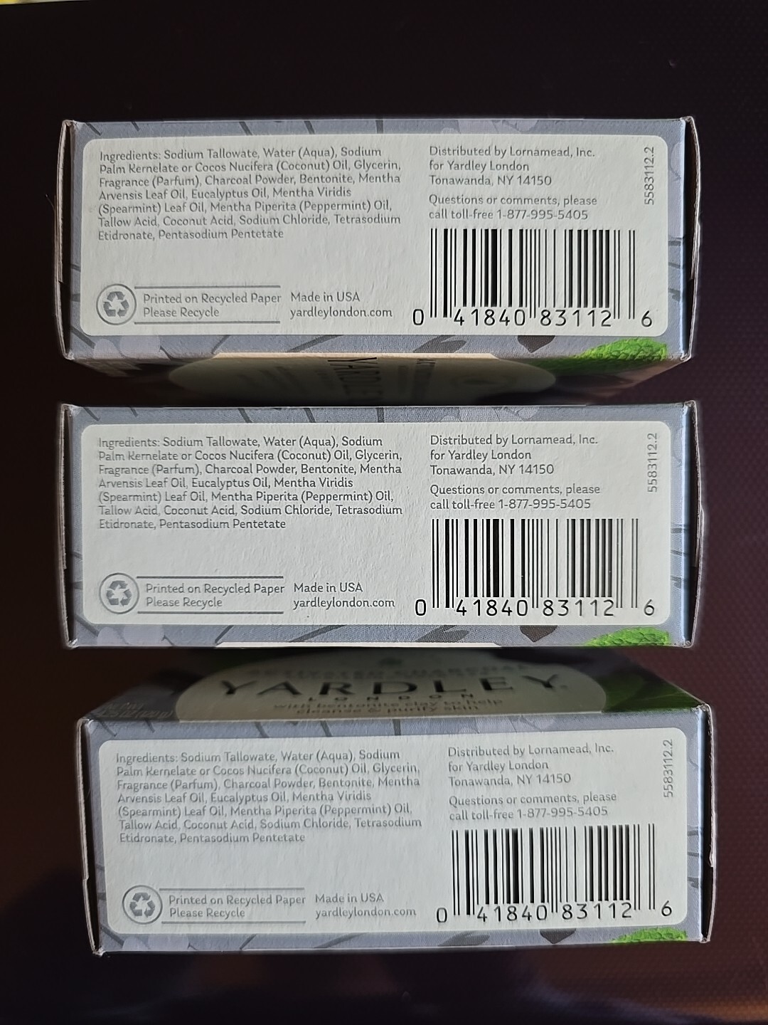 Lot of 3 Yardley’s Activated Charcoal Nourishing Bath Bar, 4.0 oz ea. Purifying