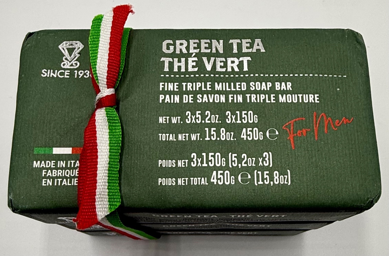 Zeni Green Vetiver Triple Milled Soap Bars 3x 5.2oz Made in Italy Total 15.8oz