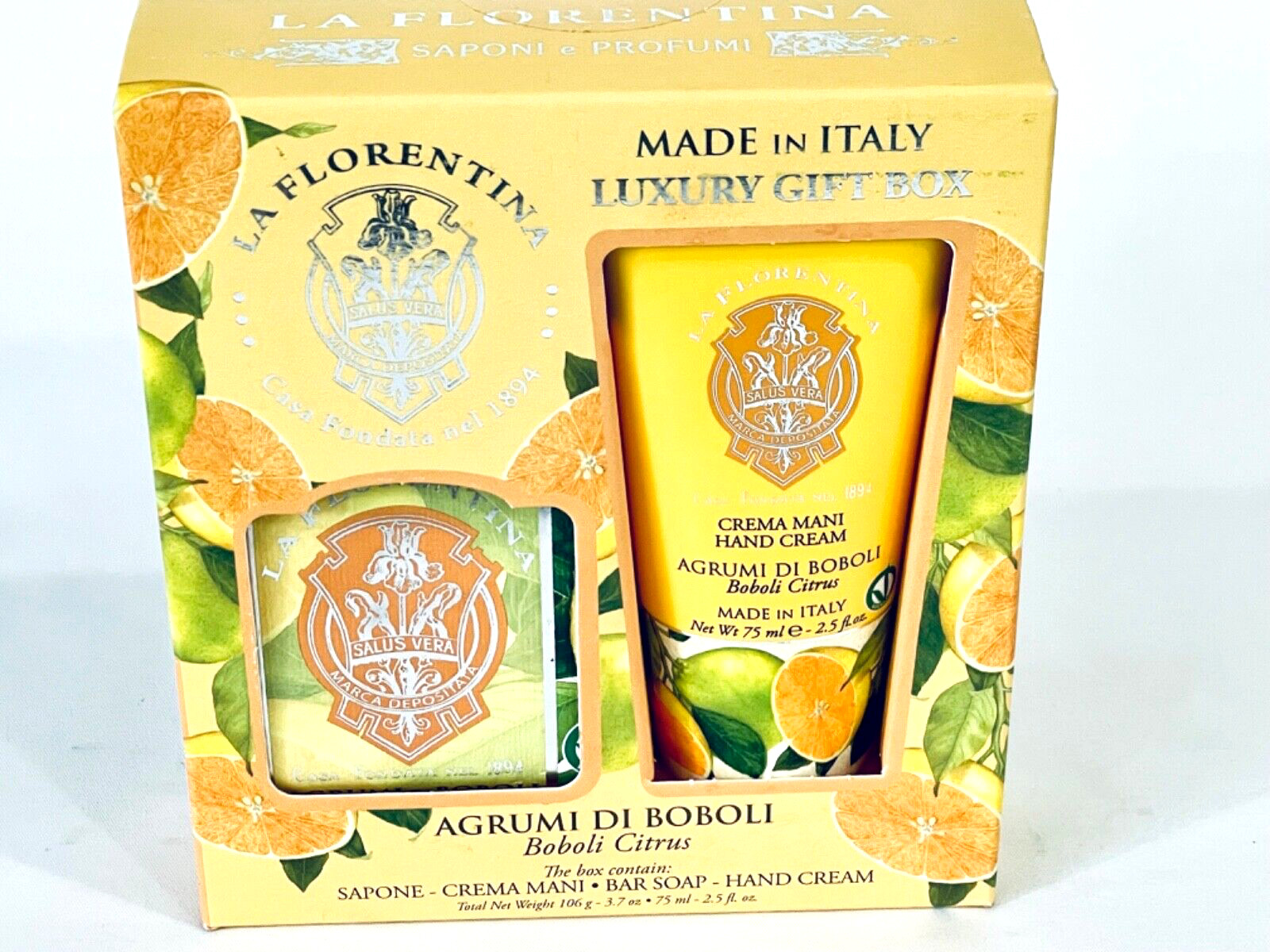 LA FLORENTINA LUXURY GIFT BOX BAR SOAP & HAND CREAM BOBOLI CITRUS MADE IN ITALY