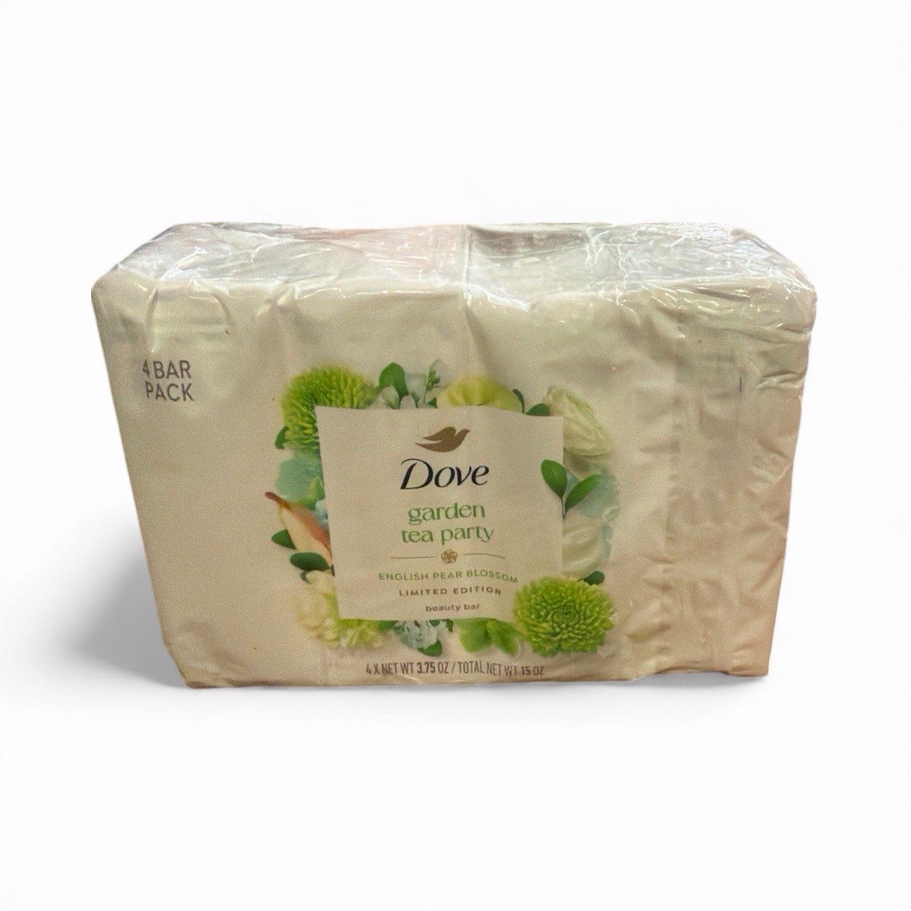 Dove Garden Tea Party Bar Soap – English Pear Blossom, 15oz, 4 Bars- NEW