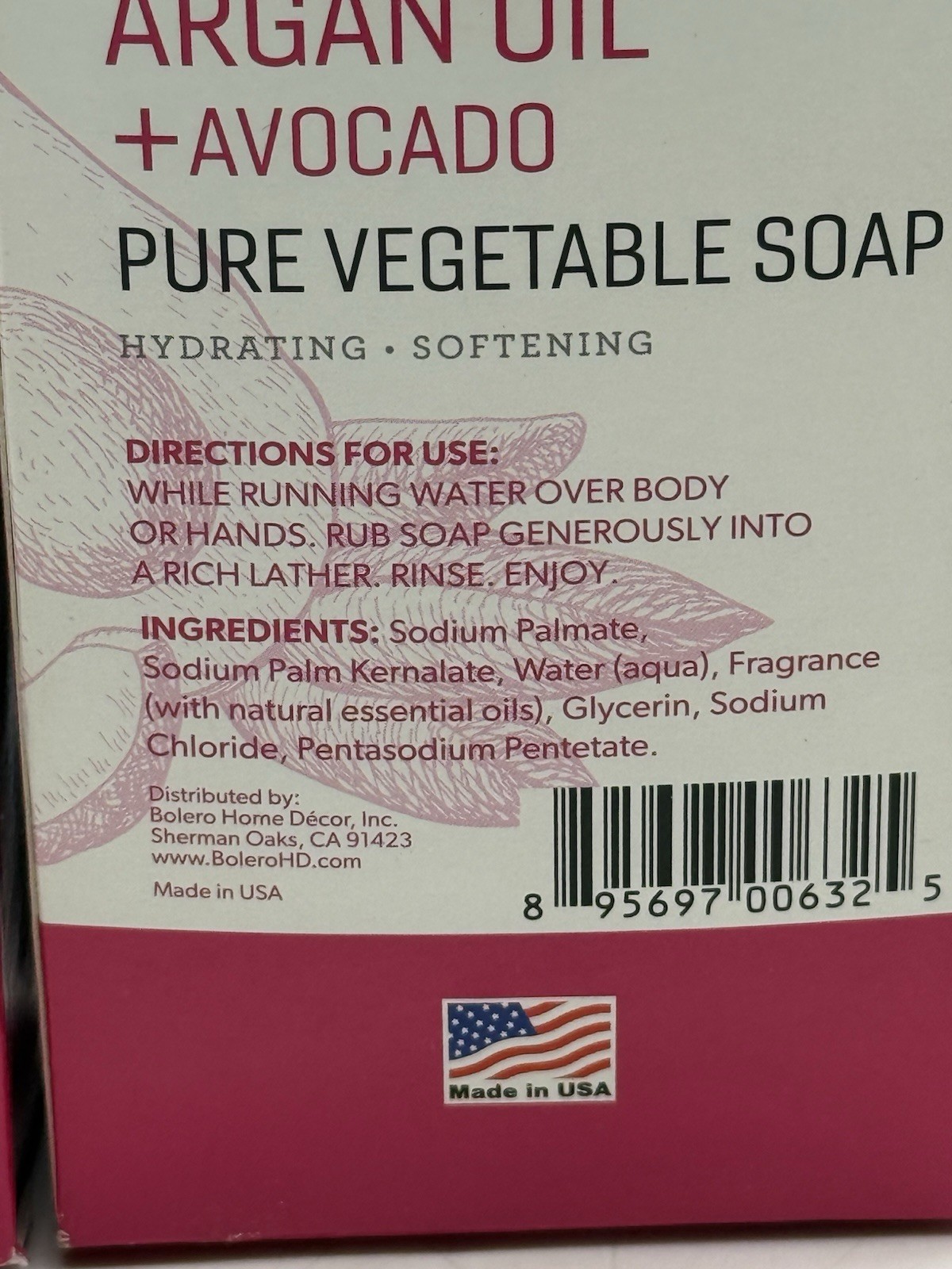 Bolero Pure Vegetable Soap Argan Oil Avocado Hydrating Softening Soap NEW x2