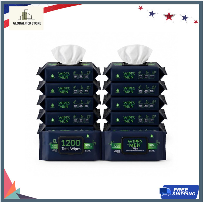 Mint Scented Flushable Wipes for Men Aloe Vera Vitamin E 1200 Count