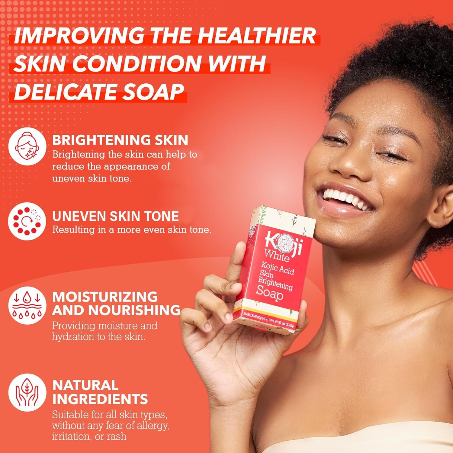Koji White Pure Kojic Acid Skin Brightening Soap for Face with Hyaluronic Acid,
