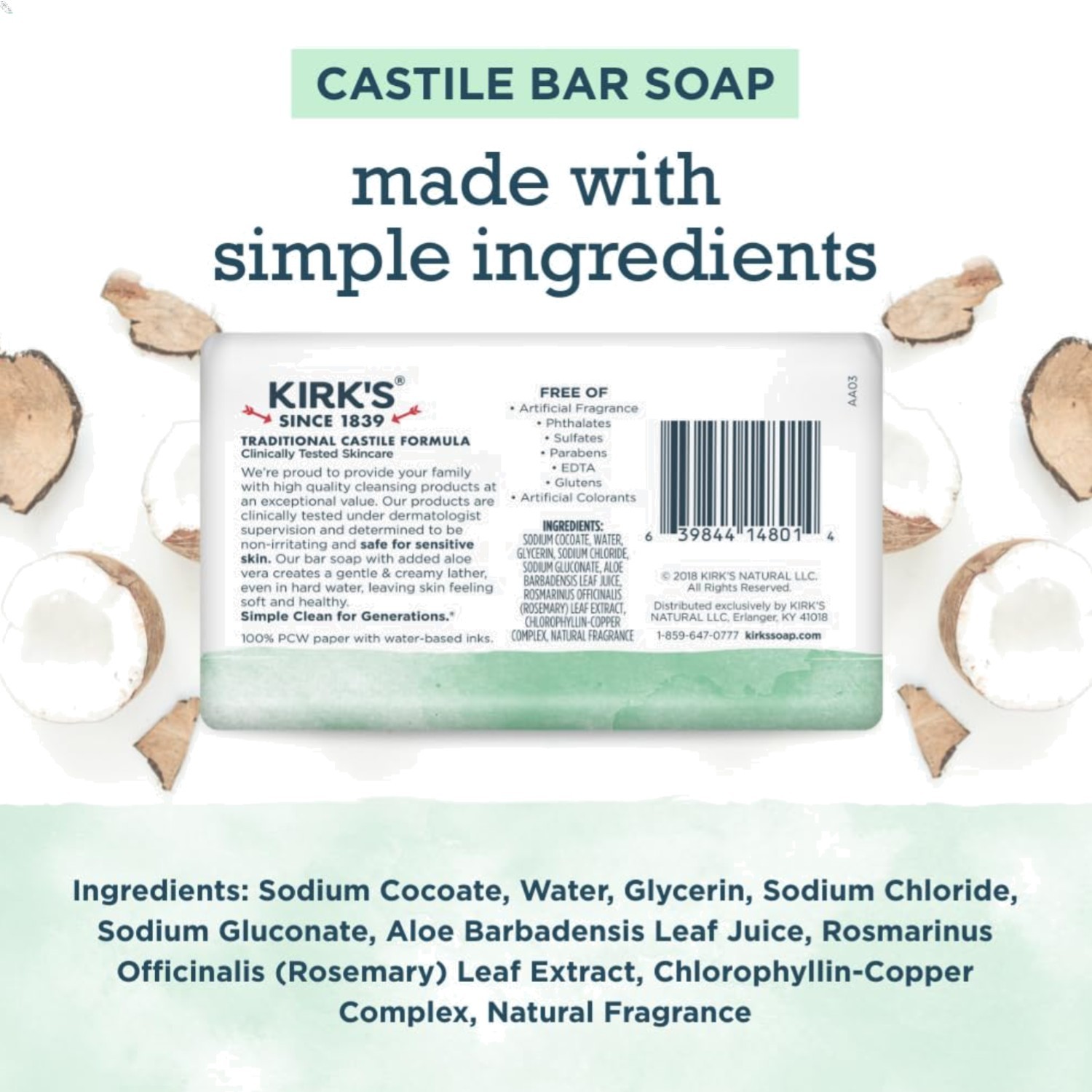 Castile Bar Soap for Men, Women & Children – Made with Coconut Oil, Sensitiv…