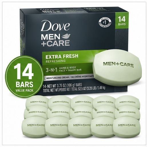 Dove Men+Care Extra Fresh Bar Soap 3-in-1 14 Bars 3.75 oz Body Face Shave