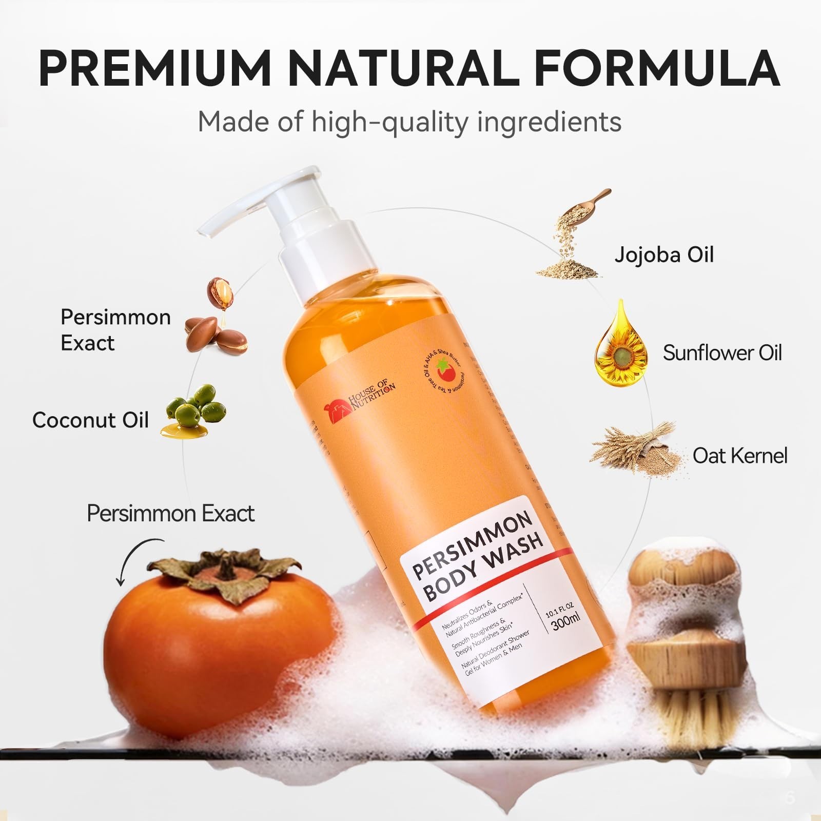Persimmon Body Wash for Body Odor Control, Natural Deodorizing Soap for Under…