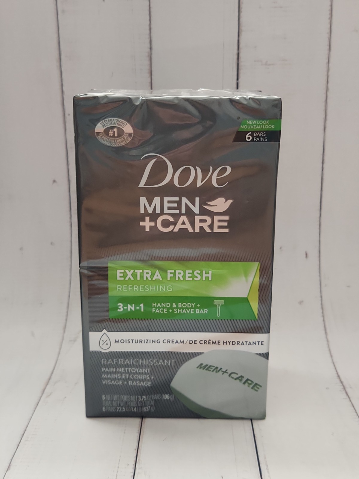 Dove Men+Care Extra Fresh 3-In-1 Cleanser Body, Face & Shaving 3.75 oz, 6 Bars