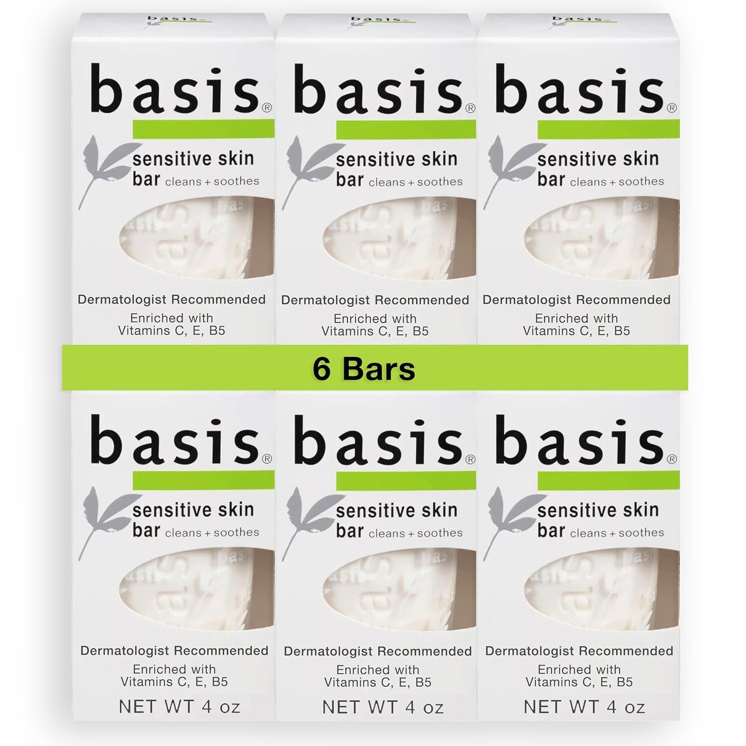 Basis Sensitive Skin Bar Soap Cleans and Soothes with Chamomile Set of 6