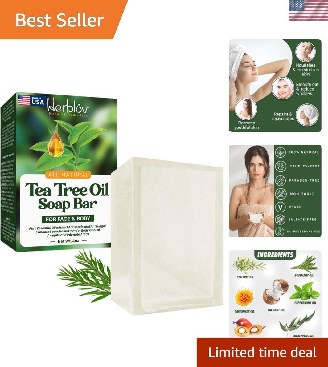 Pure 4oz Tea Tree Oil Soap Bar – Organic Face & Body Cleanser for All Skin Types