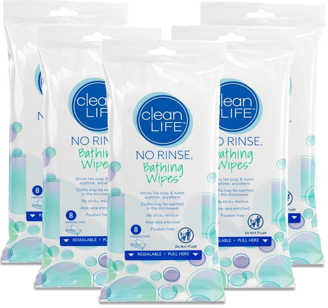 Bathing Wipes by Cleanlife Products (5 Pack), Premoistened and Aloe Vera Enri…
