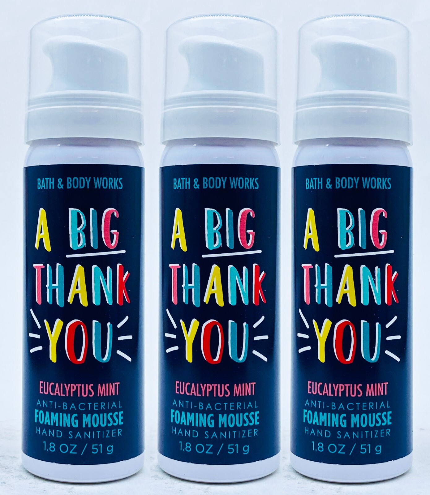 3 Bath Body Works BIG THANK YOU Mint Antibac Foaming Mousse Hand Sanitizer 1.8