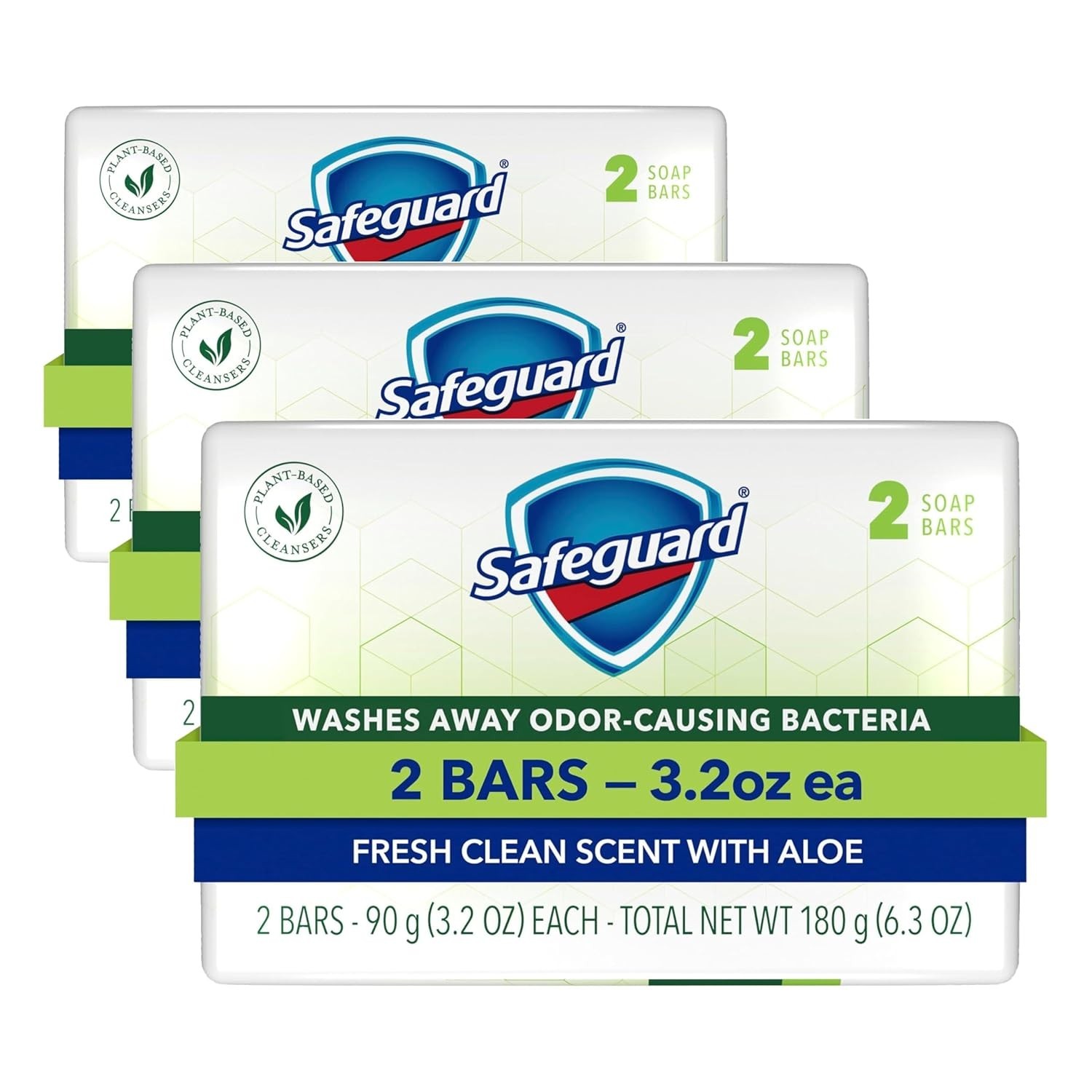 Safeguard Bar Soap Fresh Clean Scent Aloe Extract, 3.2oz (2 Count) (Pack of 3)