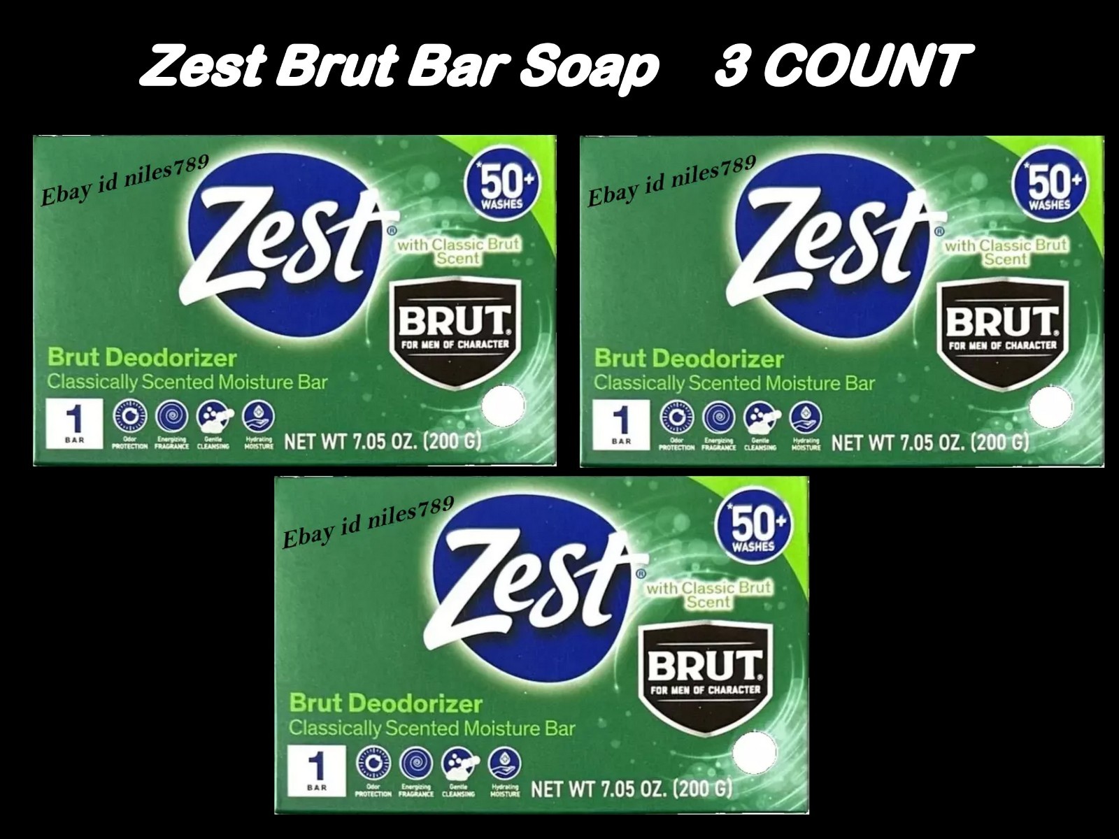 Zest Brut Deodorizer Classic Scent Moisture Bar Soap 7.05 oz. EA Lot Of 3 New