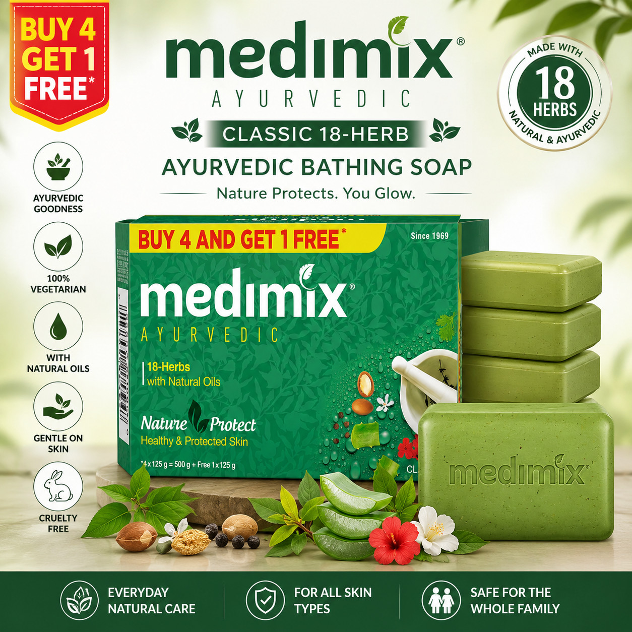 🔥Medimix Classic Herbal Bath Soap 5 x 125g | Ayurvedic 18 Herbs | 625g Pack🔥
