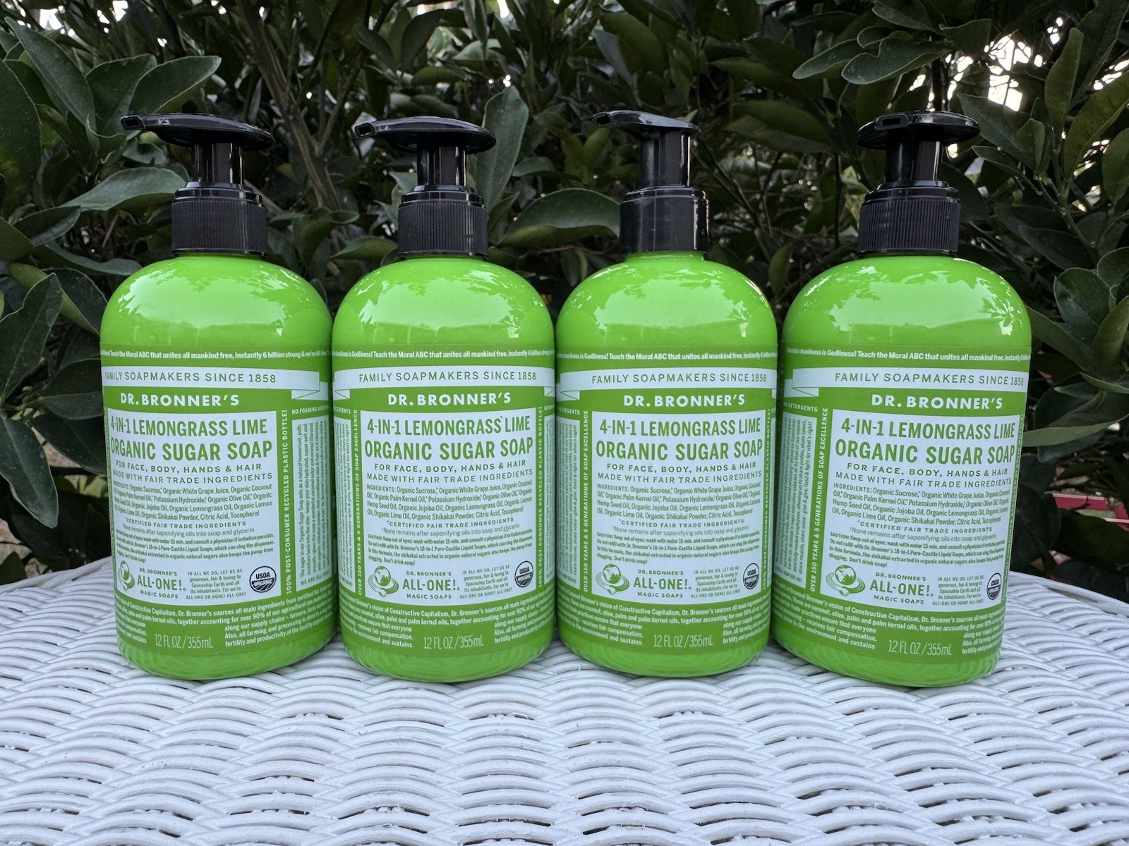 BUNDLE 4 Dr Bronners 4-in-One Lemongrass Lime Organic Sugar Soap with Pump 12 oz