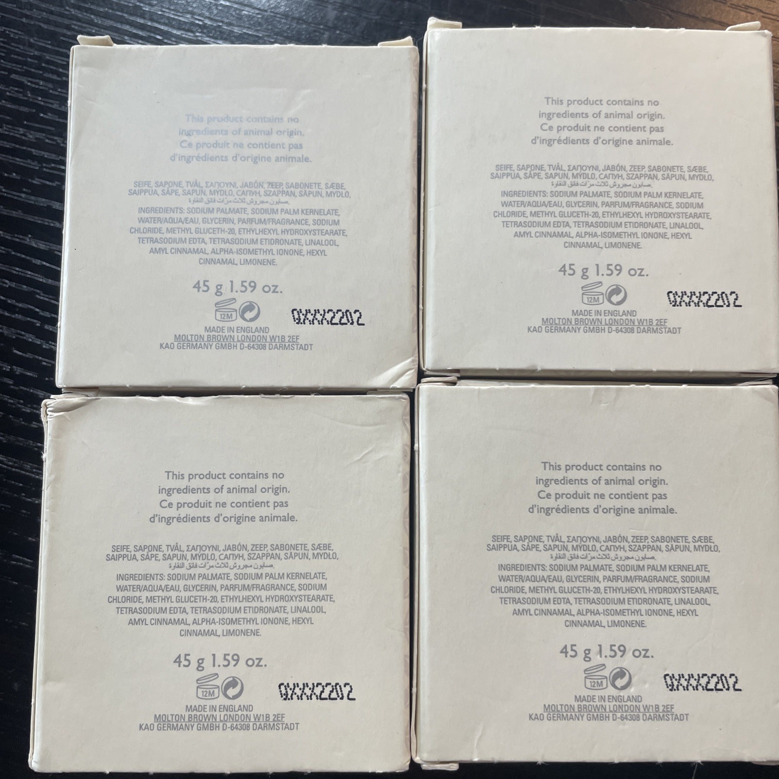 4 Molton Brown Ultra Pure Triple Milled Soap Boxed 45g / 1.59 Oz Round Bars