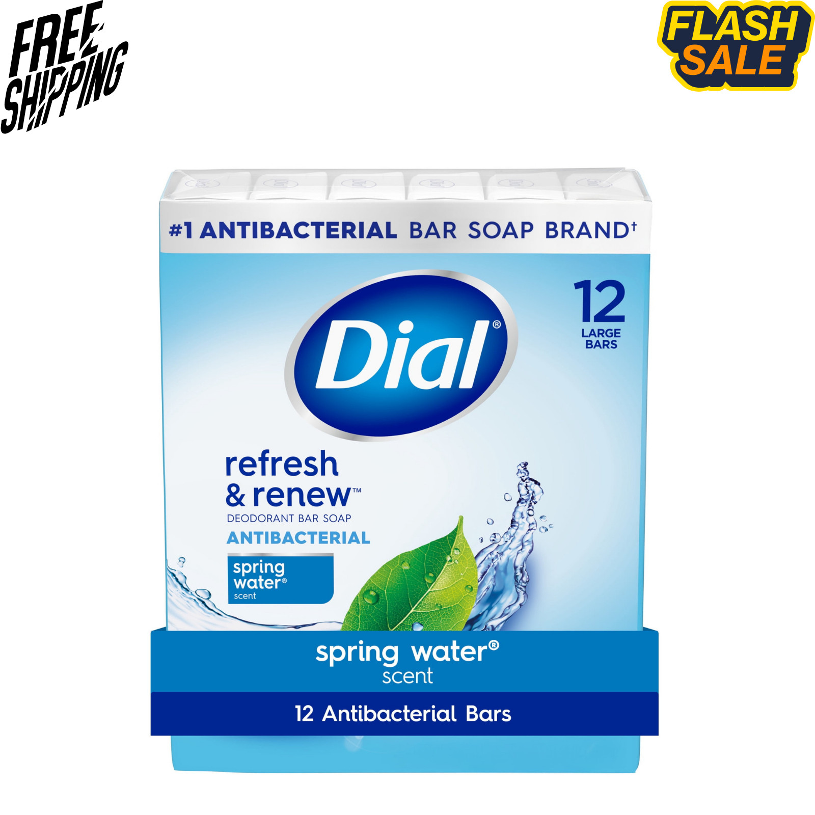 Dial Antibacterial Bar Soap Spring Water 12 Bars 4 oz Each