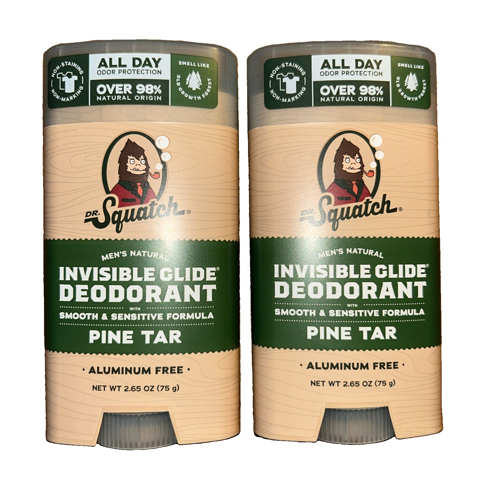 New! 2-Pack Dr. Squatch PINE TAR Invisible Glide Deodorant 2.65oz