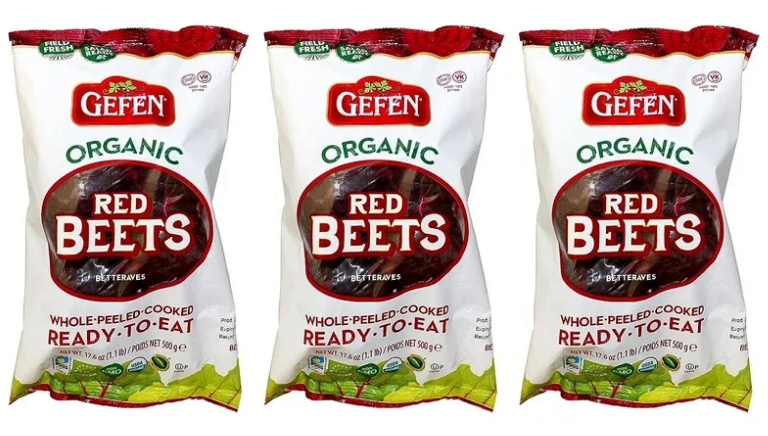 Gefen Organic Red Beets Whole Peeled Cooked & Ready to Eat 1.1Lb 3 Pack