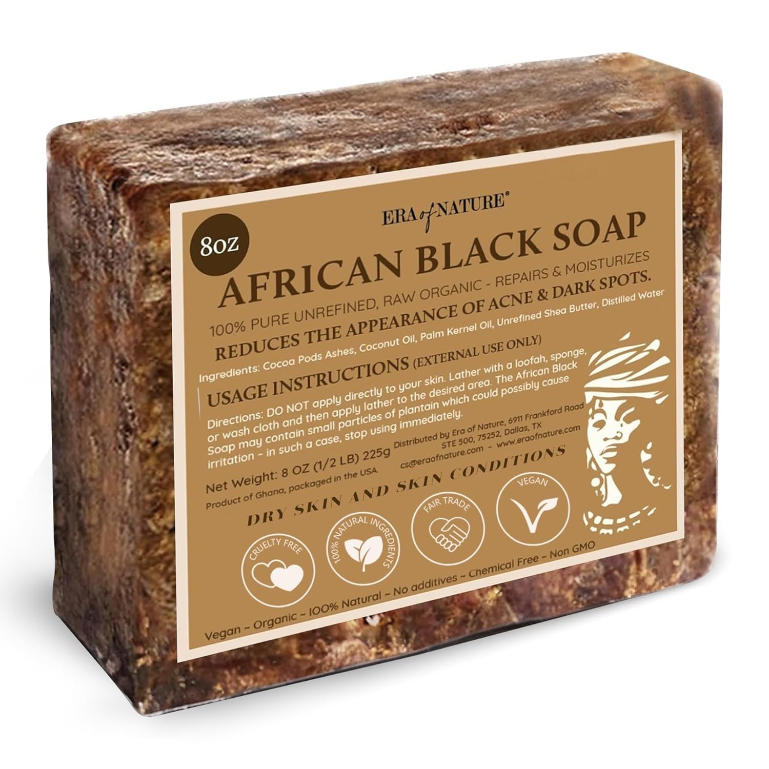 era of nature Best Raw ORGANIC AFRICAN BLACK SOAP, for Dry Skin and Skin Conditi