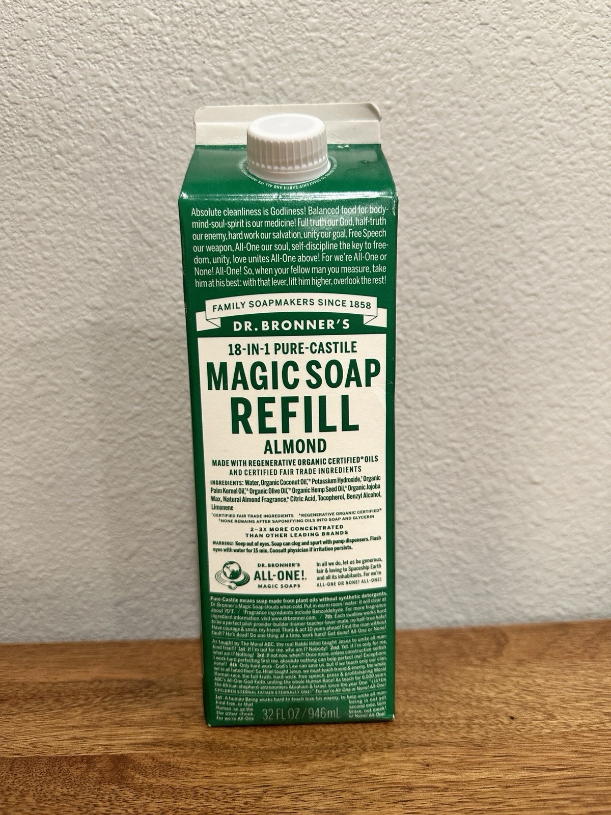 Dr Bronner’s Almond Pure Castile Magic Soap Refill 32 fl oz Liquid 18 in 1