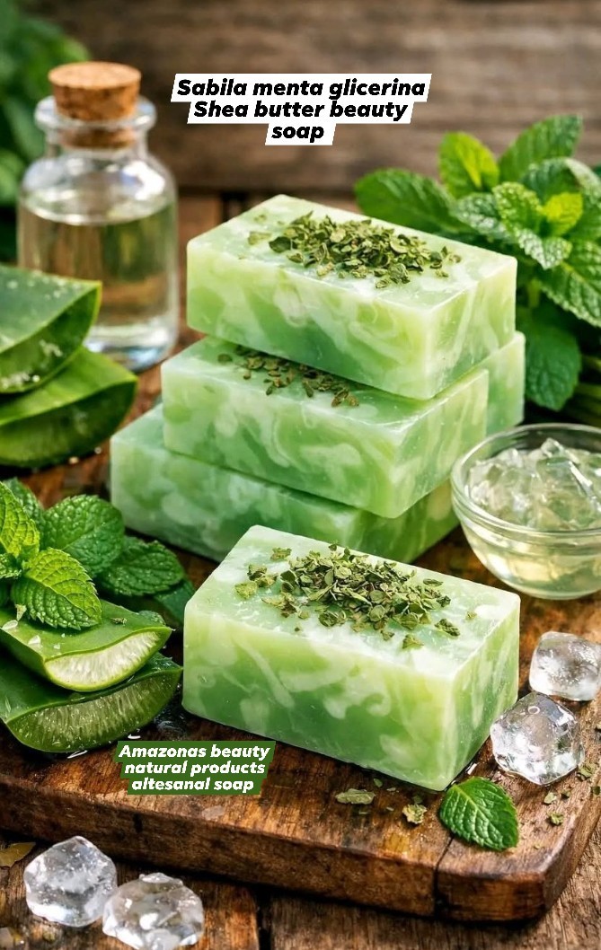 Amazonas Beauty Artisanal Mint Shea Butter Glycerin Aloe Vera Rectangular Soap