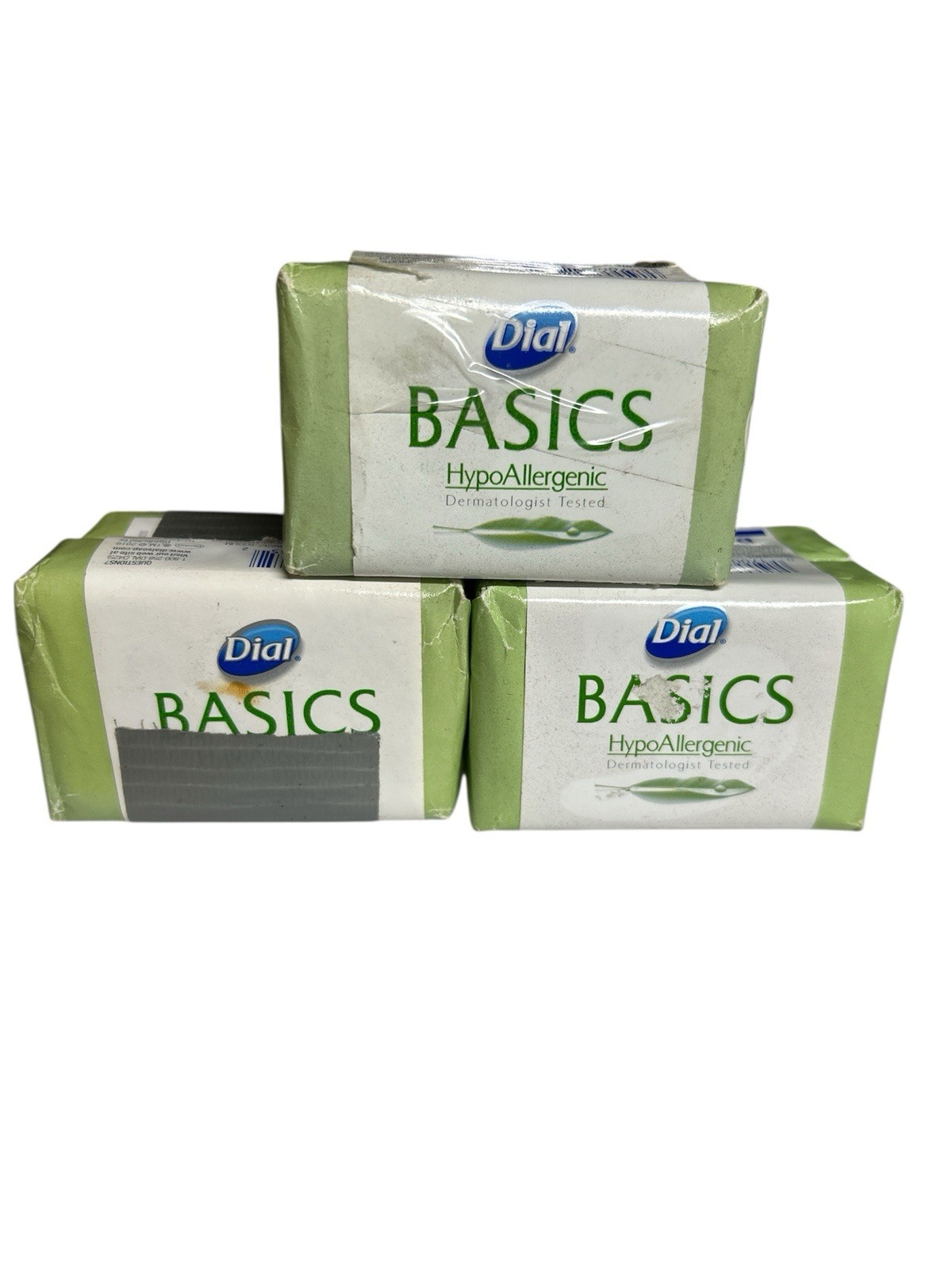 6 BARS Of Dial Basics Hypoallergenic Bar Soap 3.2 Oz Ea DAMAGED TAPED SEE PHOTOS