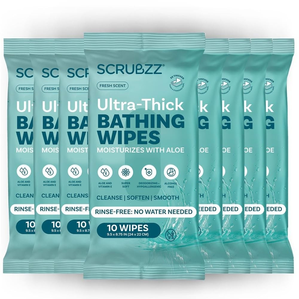 Extra Large Bath Wipes for Adults No Rinse – 80 Ultra Thick Disposable Body C…