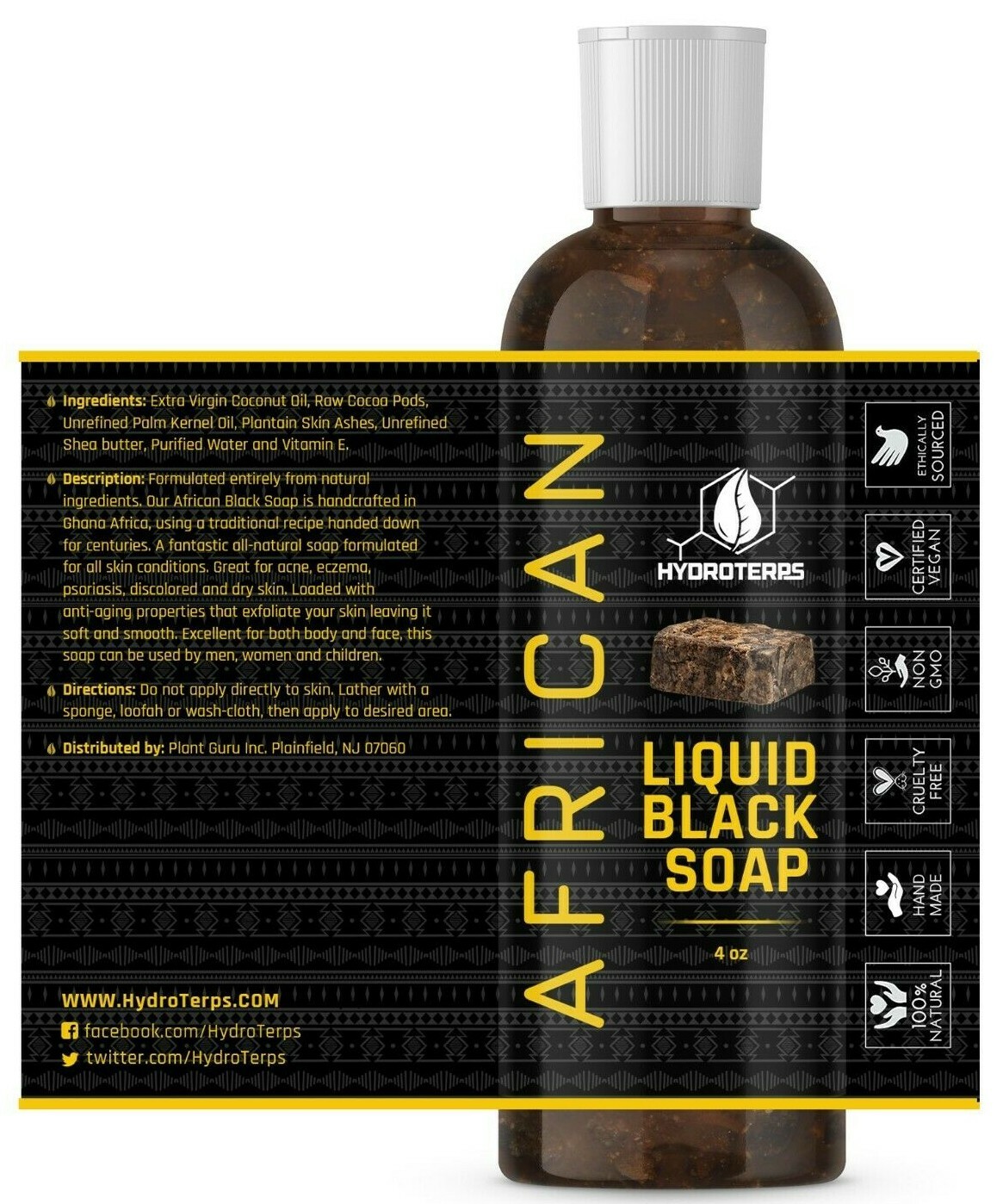African Black Soap Liquid 4 oz. 100% Pure Organic For Body Wash, Face, Acne Scar