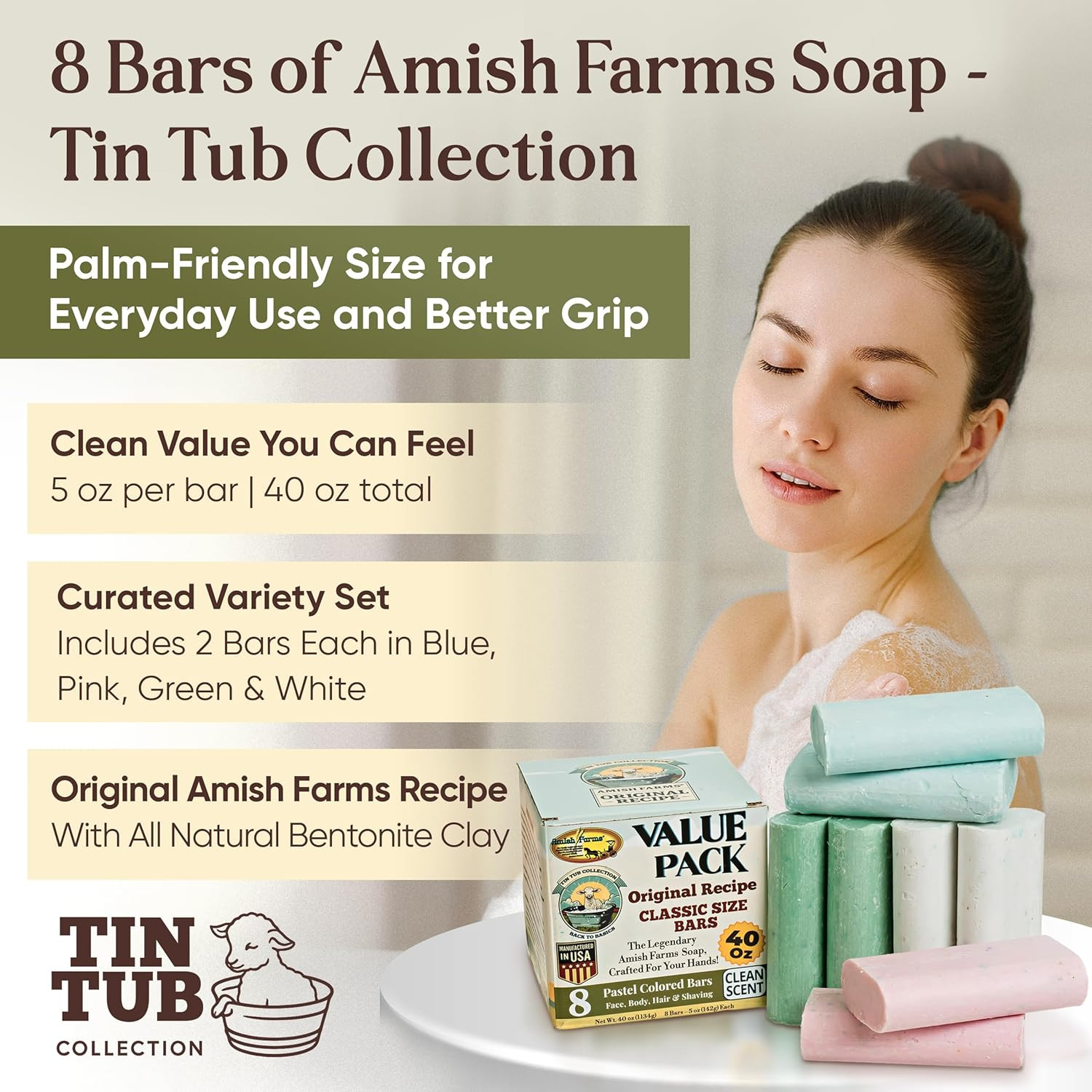 Soap Value Pack 8 Easy-To-Grip Hydrating Bars 5 Oz Each 2.5 Lb Cold-Process USA